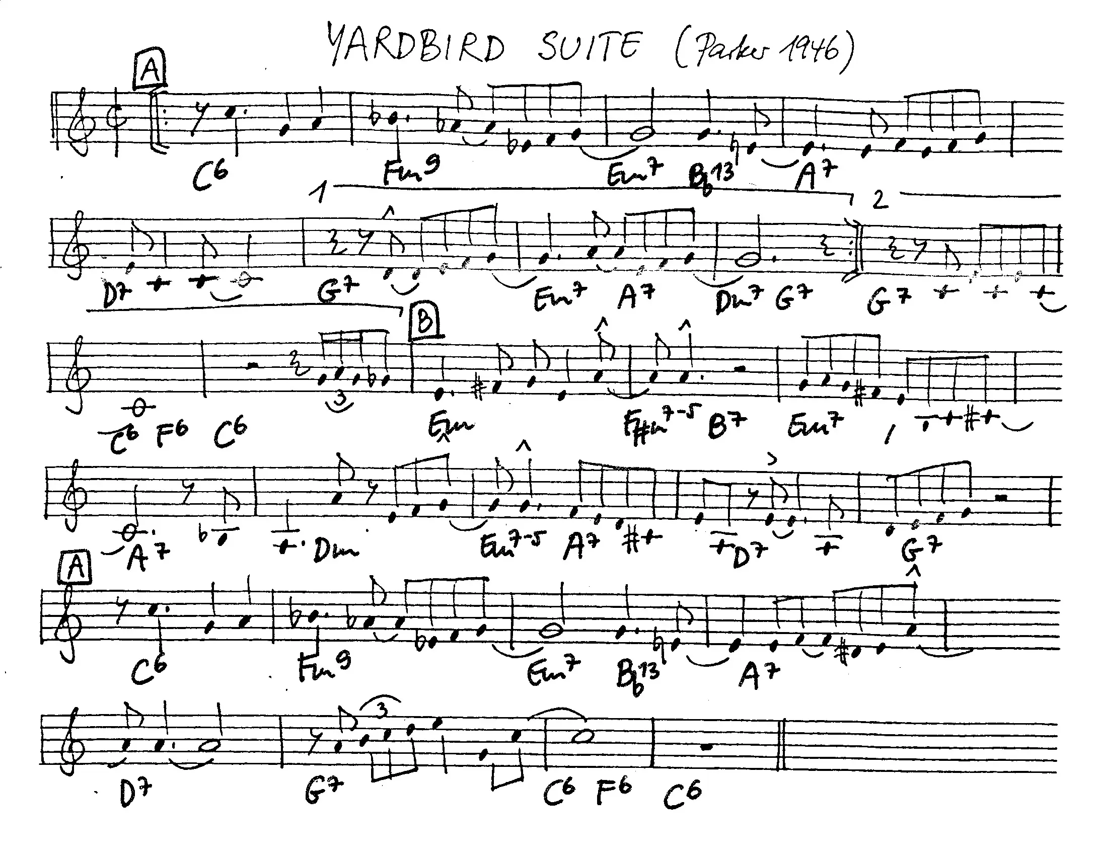 yardbird suite free jazz leadsheet - Courtesy of the Jungle Jazz Band